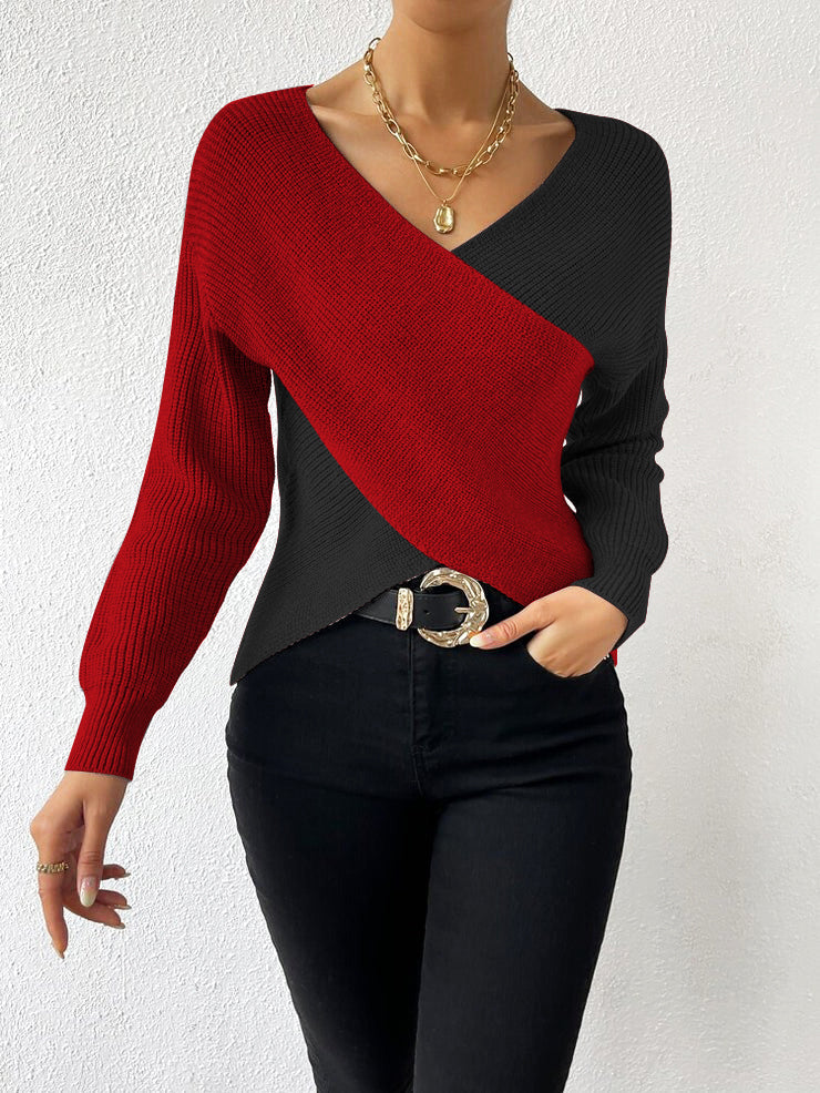 Modern Color Block V-Neck Sweater