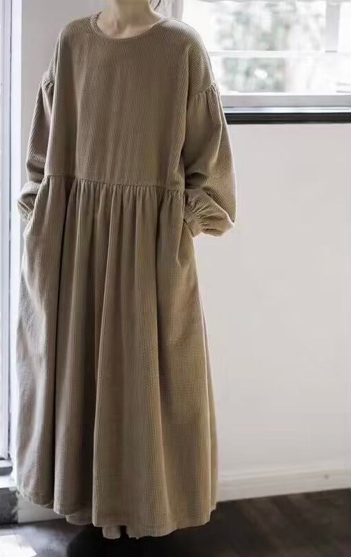 Corduroy Khaki Loose Dress