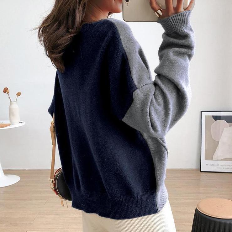 Asymmetrical Color Block Button Sweater