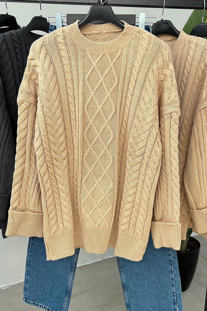 Solid Color Knitted Pattern Sweater