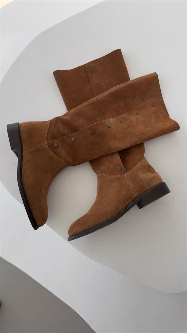 Suede Genuine Leather Women's Boots with Stud Detail