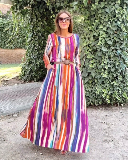 Bright Oil Painting Long Sleeve Dress