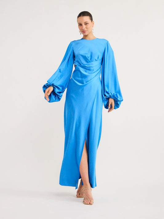 Long Sleeve Dress In Azure Blue