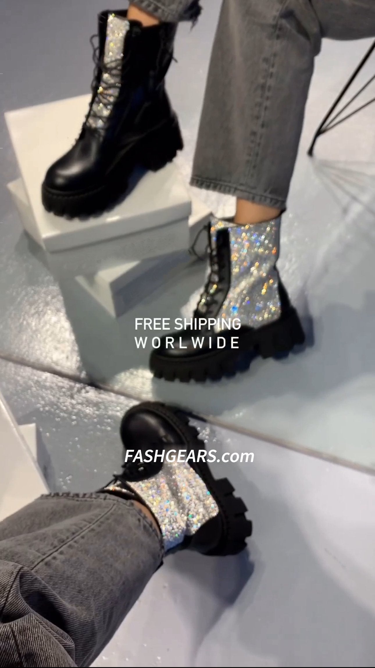 Shiny Platform Ankle Boots