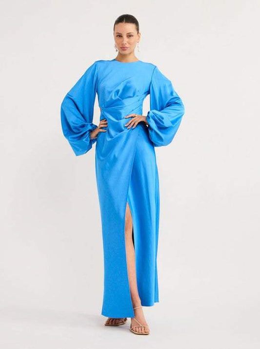 Long Sleeve Dress In Azure Blue