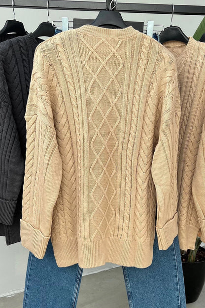 Solid Color Knitted Pattern Sweater