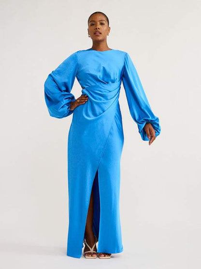 Long Sleeve Dress In Azure Blue