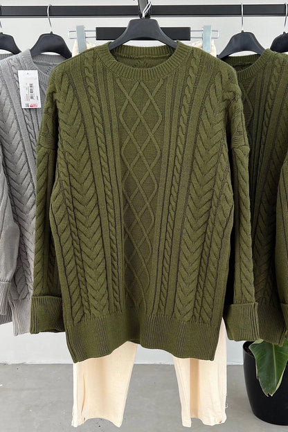 Solid Color Knitted Pattern Sweater