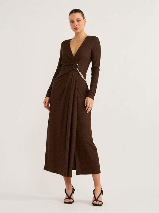 Knit Midi Dress In Dark Mocha