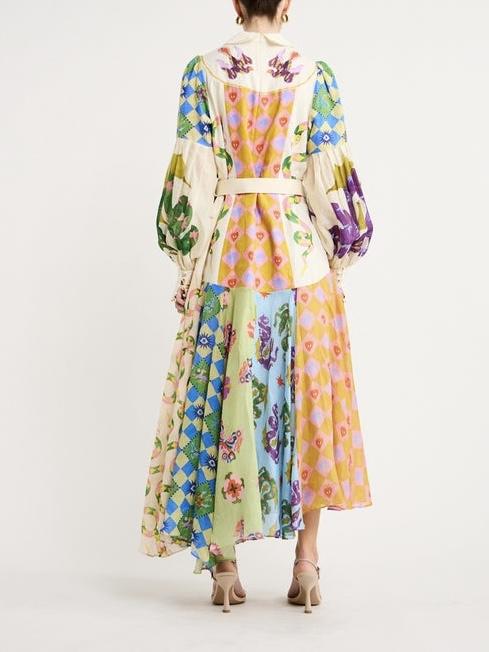 Balloon Sleeve Shirtdress In Multi