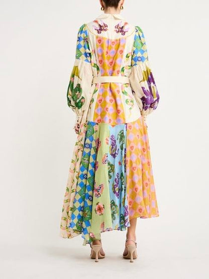 Balloon Sleeve Shirtdress In Multi