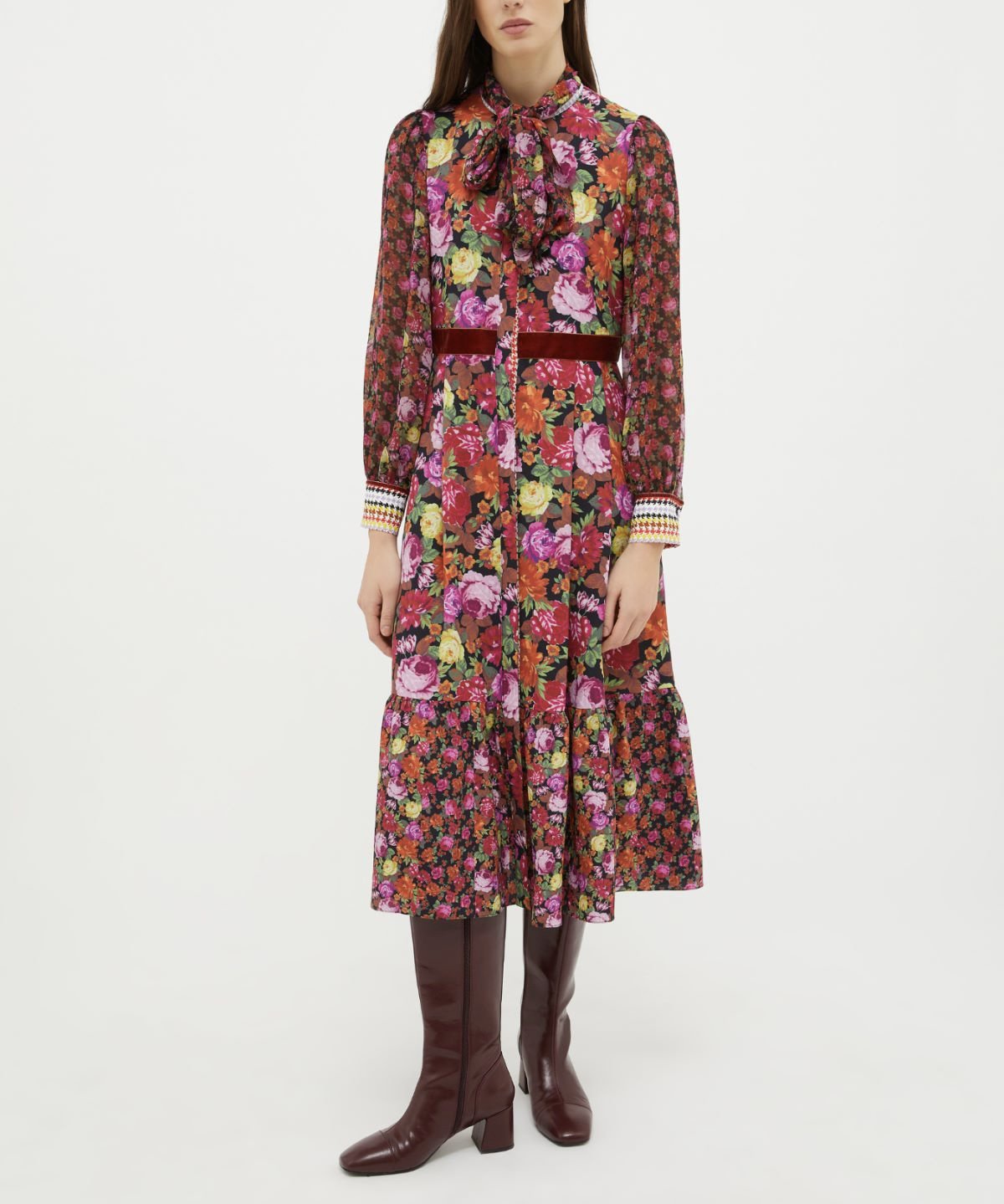 Multi-Print Midi Shirt Dress