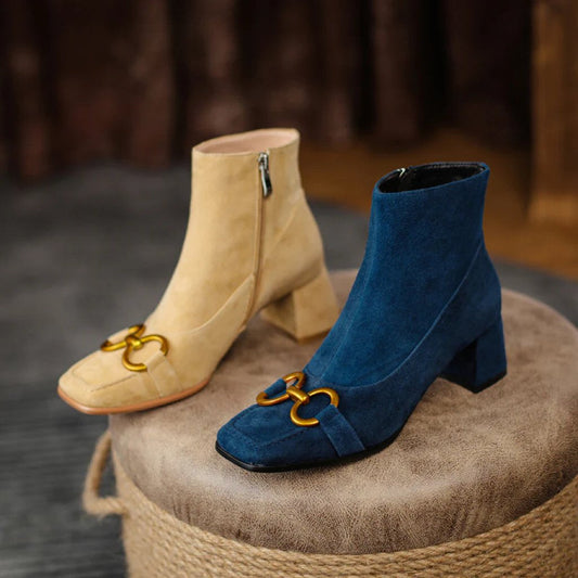 Fall and Winter Metal Buckle Suede Boots