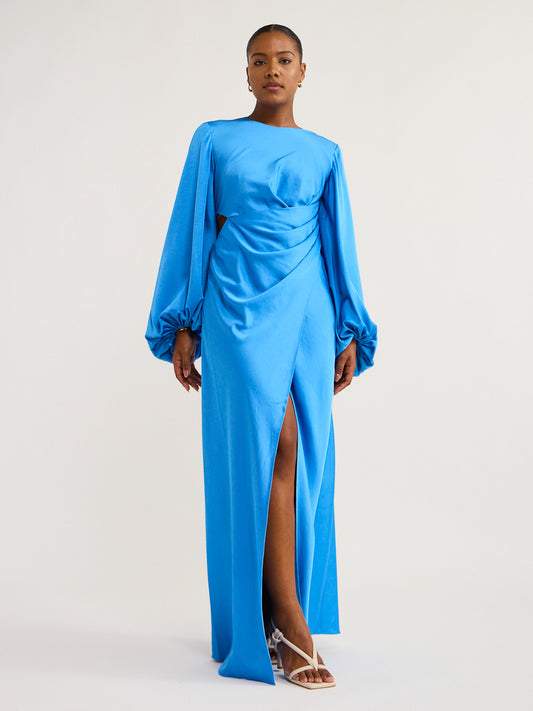 Long Sleeve Dress In Azure Blue