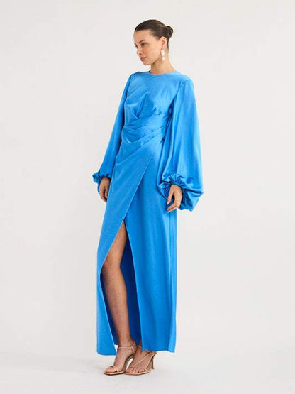 Long Sleeve Dress In Azure Blue