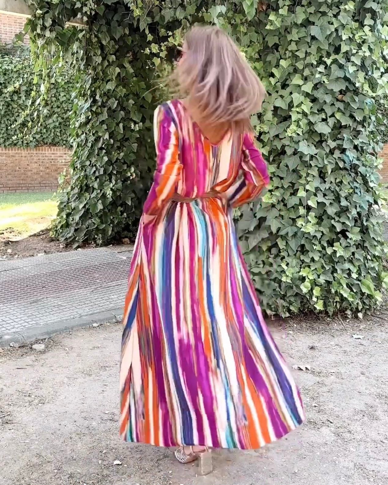 Bright Oil Painting Long Sleeve Dress