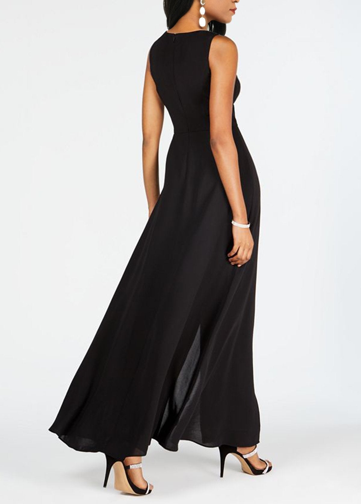 Black Contrast Round Neck Sleeveless Jumpsuit