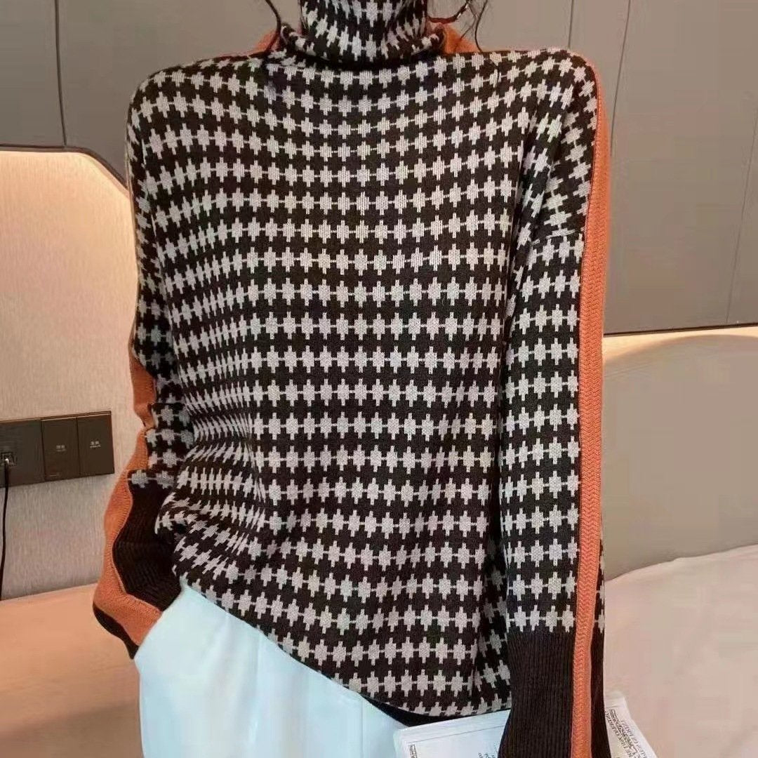 2023 New High Collar Retro Patterned Sweater