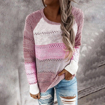 Baggy Long Sleeve Color Block Print Sweater