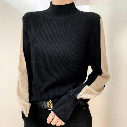 Striped Long Sleeve Color Block Turtleneck Sweater