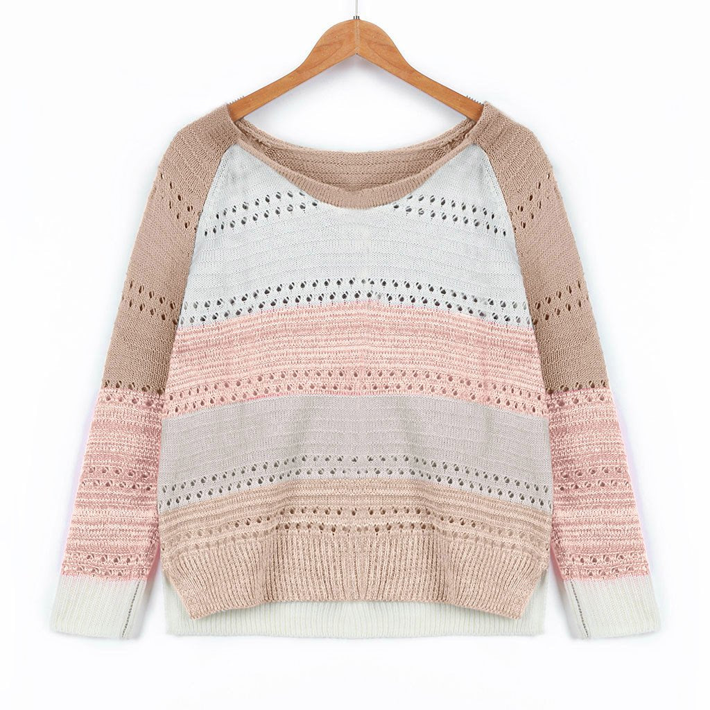 Baggy Long Sleeve Color Block Print Sweater