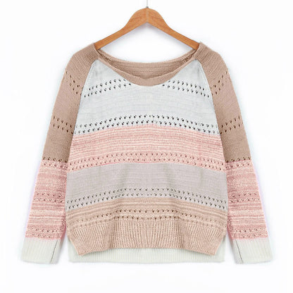 Baggy Long Sleeve Color Block Print Sweater