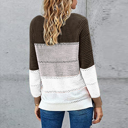 Baggy Long Sleeve Color Block Print Sweater