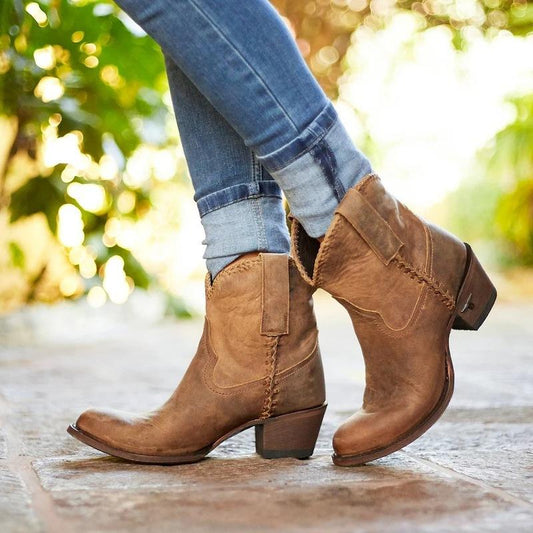 Mid-Calf Round Toe Slip-On Casual Boots