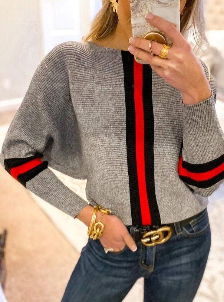 Stylish Grey Striped Print Sweater