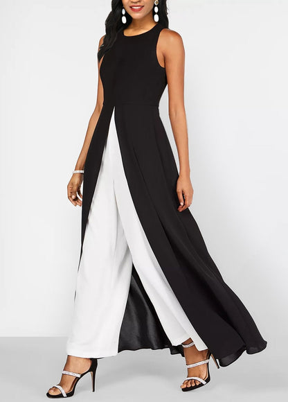 Black Contrast Round Neck Sleeveless Jumpsuit