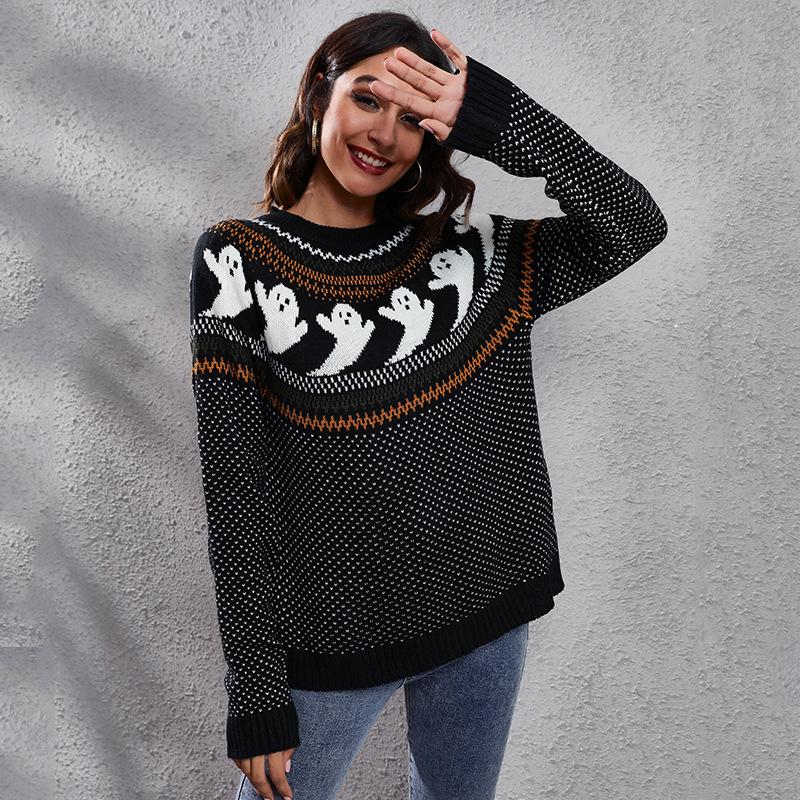 Halloween Retro Polka Dot Long Sleeve Knitted Sweater