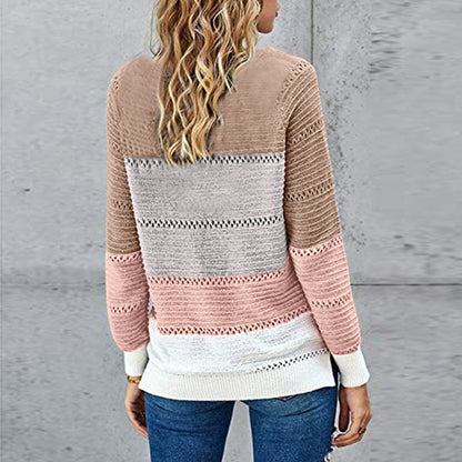 Baggy Long Sleeve Color Block Print Sweater