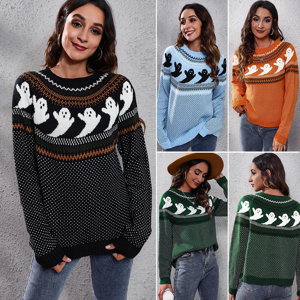 Halloween Retro Polka Dot Long Sleeve Knitted Sweater