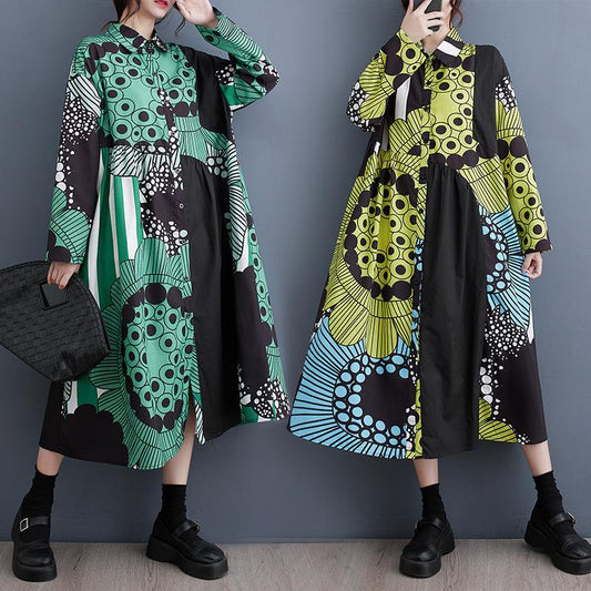 Loose Patchwork Printed Long-sleeve Dress