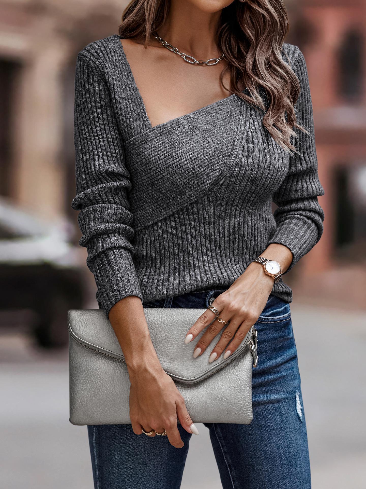 Asymmetrical Gray Smoke Ribbed Sweater Top