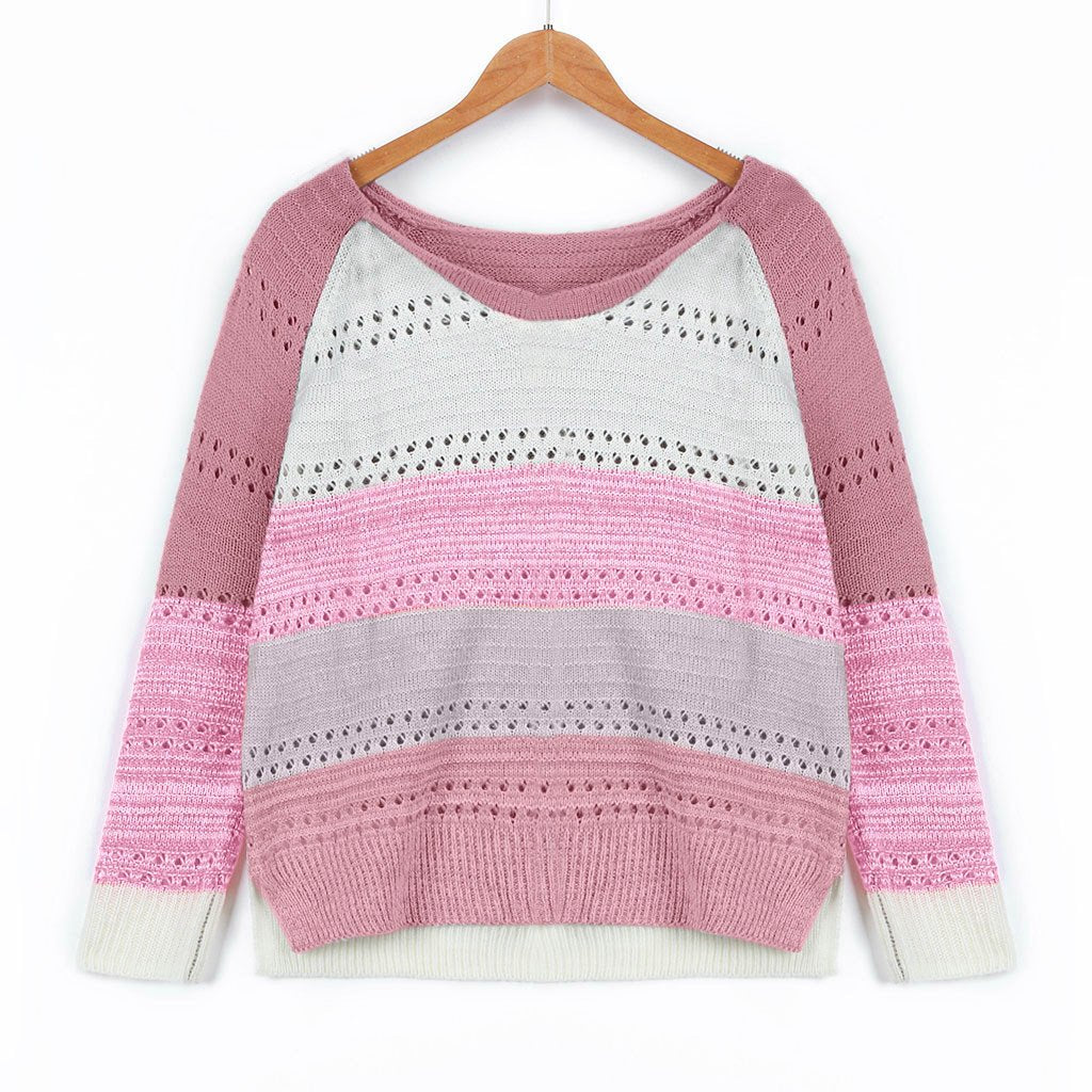 Baggy Long Sleeve Color Block Print Sweater