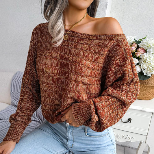 Off Shoulder Long Sleeve Knitted Sweater