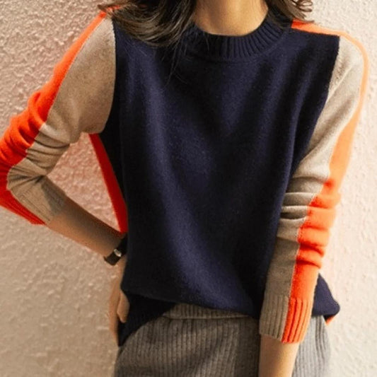 Navy Round Neck Print Sweater