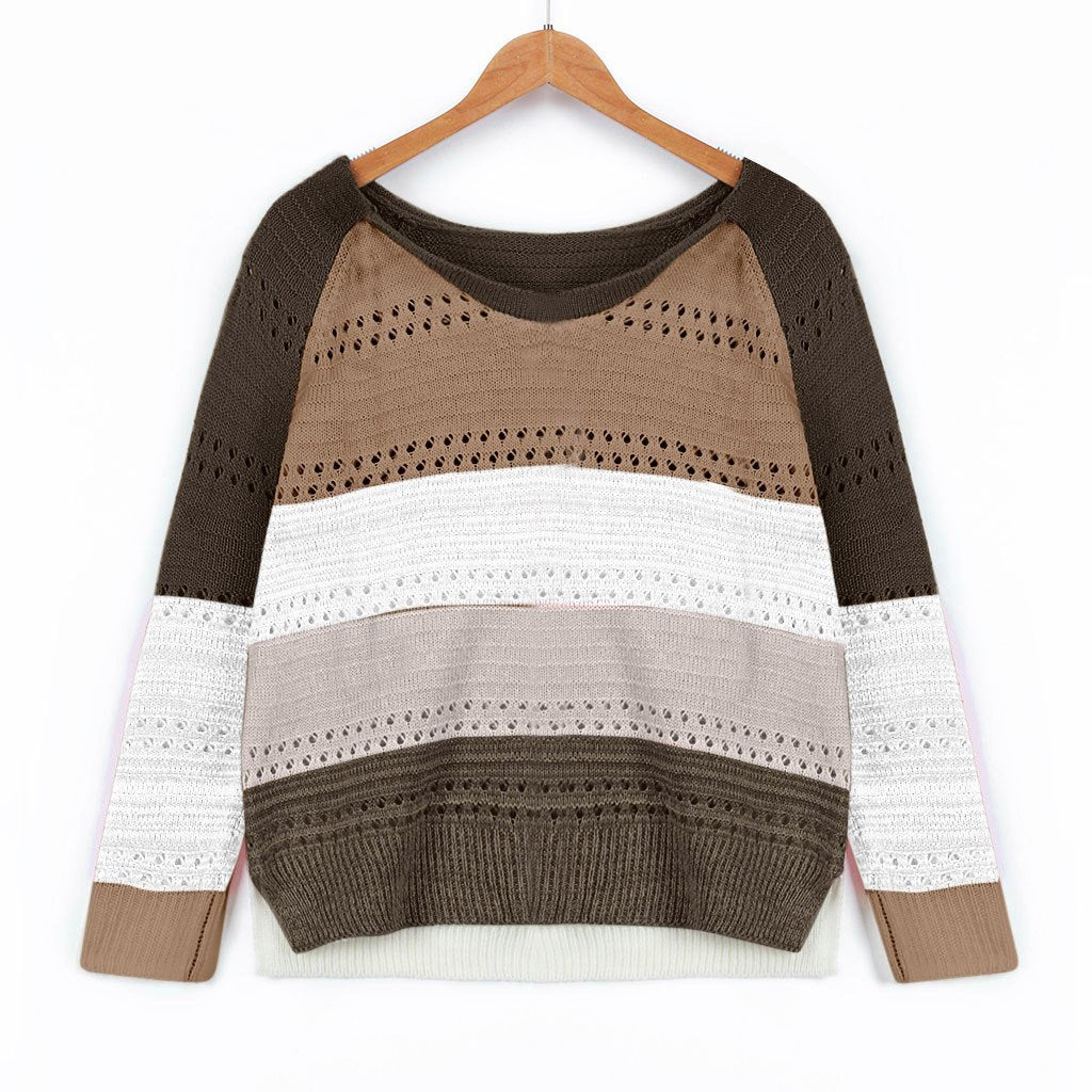 Baggy Long Sleeve Color Block Print Sweater