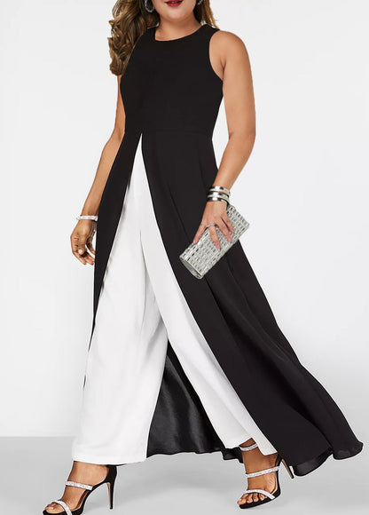 Black Contrast Round Neck Sleeveless Jumpsuit