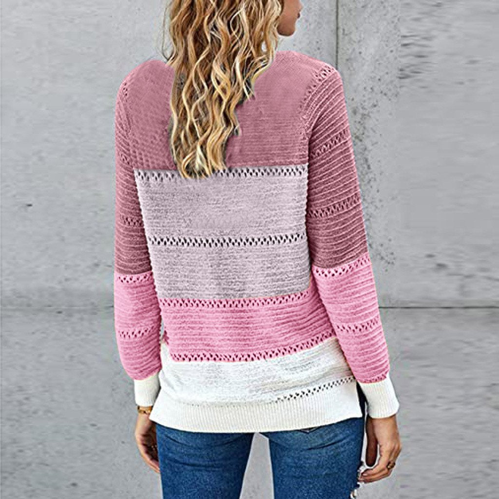 Baggy Long Sleeve Color Block Print Sweater