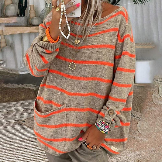 Chic Striped Round Neck Sweater