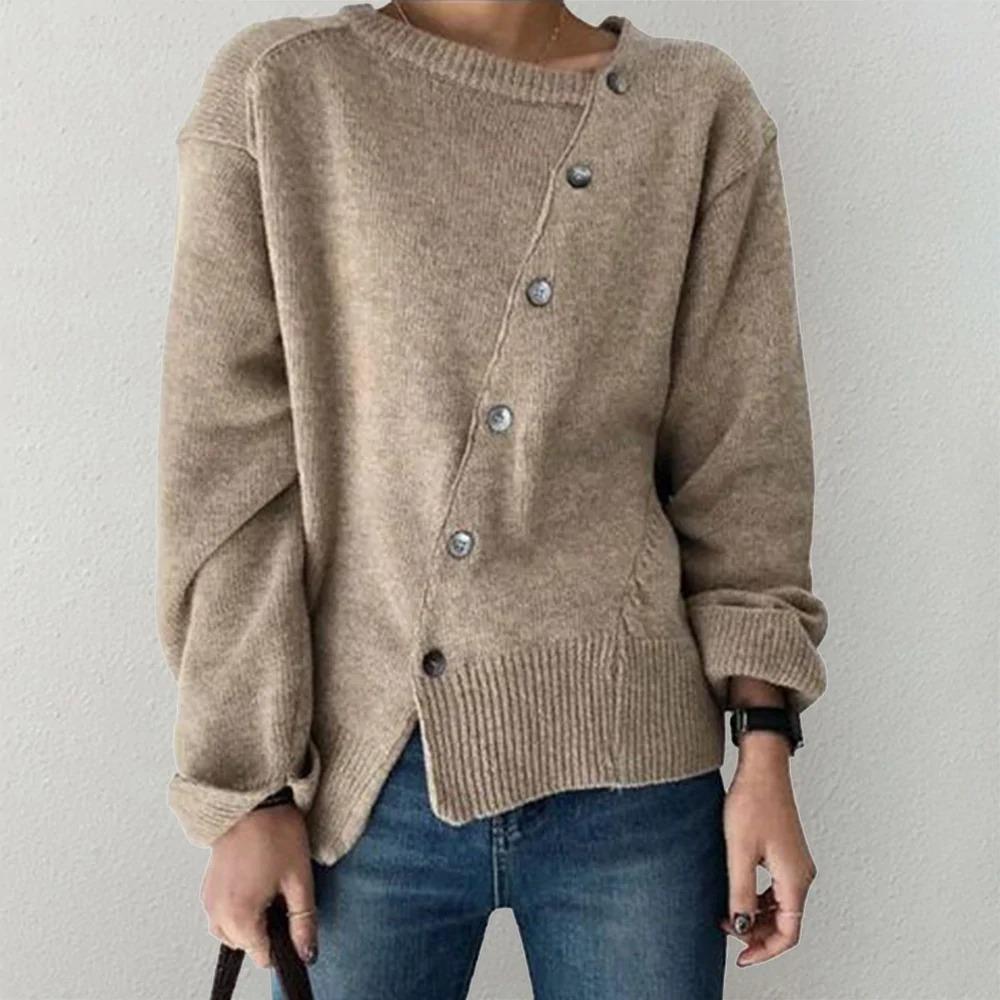 Asymmetrical Button Front Long Sleeve Sweater