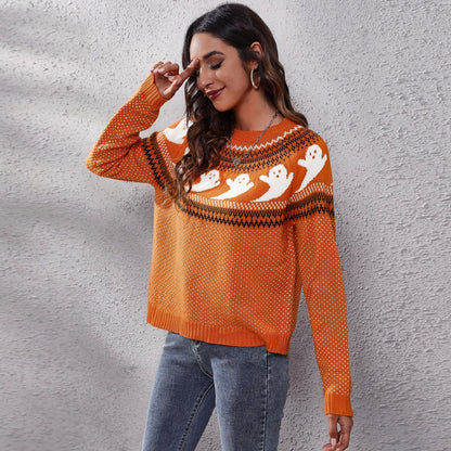 Halloween Retro Polka Dot Long Sleeve Knitted Sweater