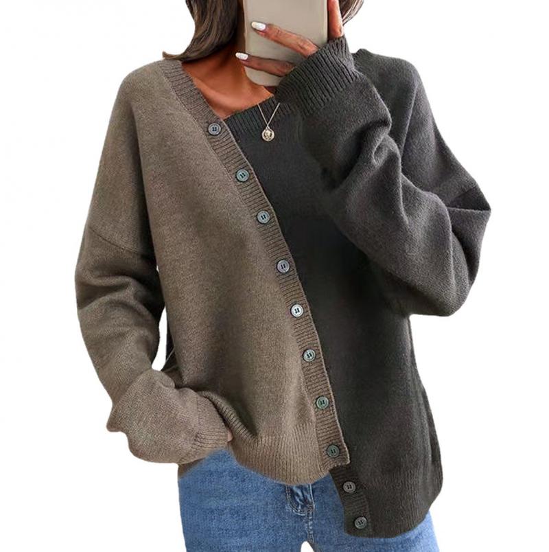 Asymmetrical Color Block Button Sweater